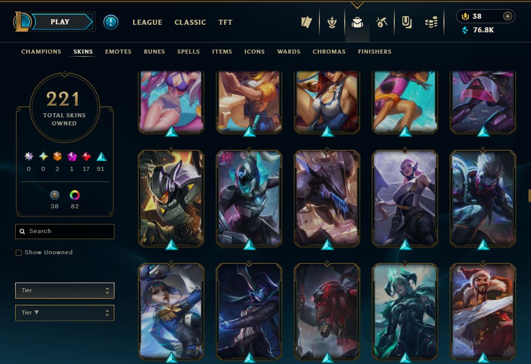CONTA LOL 221 skins, 2 ultimates (DJ Sona e Ezreal Pulsefire) e 17 lendarias