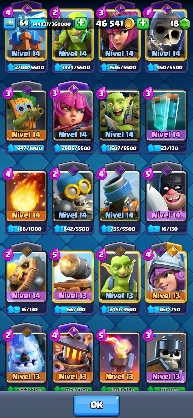 Conta antiga Clash Royale nível 69