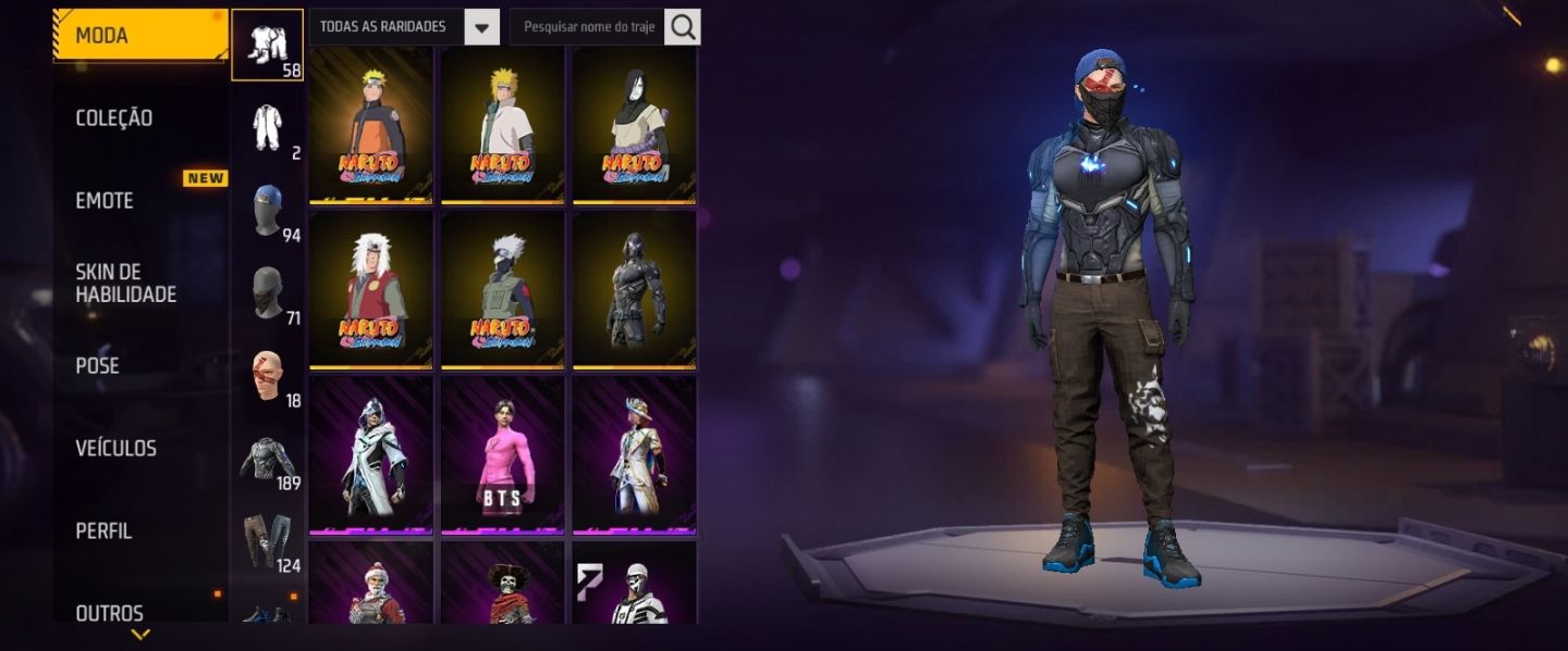 Conta Free Fire com os Conjuntos do Naruto Punho e Armas Evolutivas E muito Mai