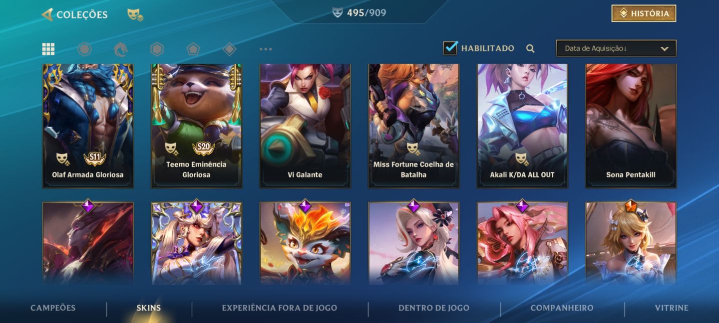 CONTA WILD RIFT FULL SKIN, Basicamente todos os champs tem skin