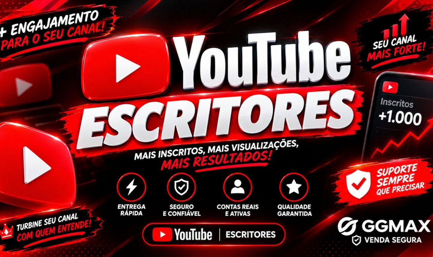 YouTube | Inscritos para Canal | Pacotes de 100 a 1.000