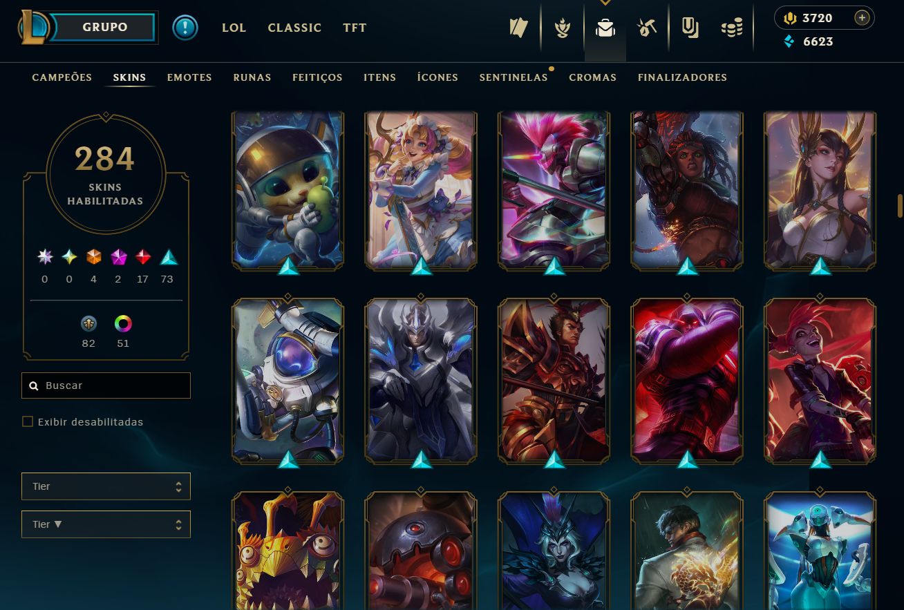 Lvl 135 | 284 skins | 3720 RP | bordas de skins, elise e morgana vitorisa e mais