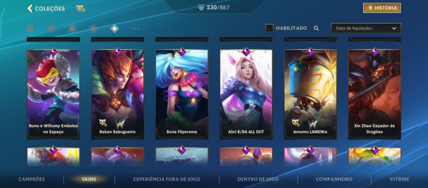 Conta no Wild Rift com 230 skins