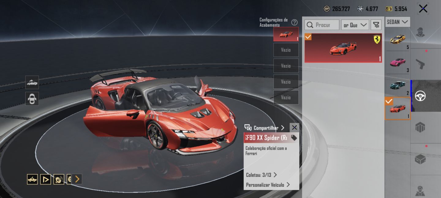 Conta PUBG Mobile Nv. 65 com 4 Colaborações de Carros Ferrari, Porsche, Lotus...