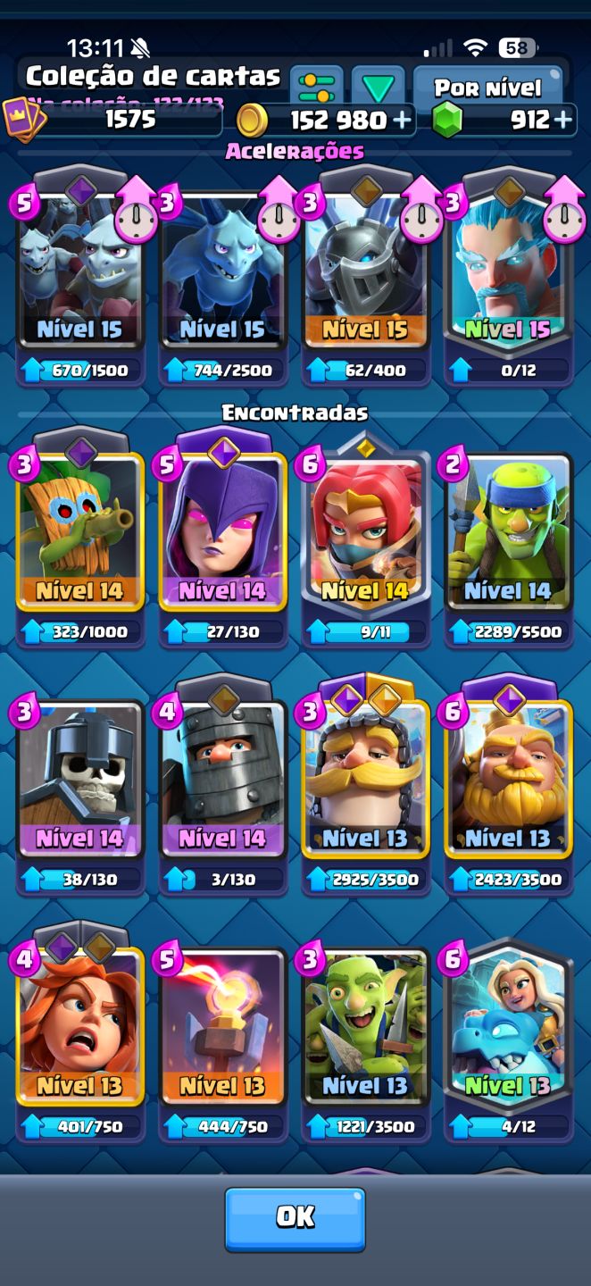 CONTA CLASH ROYALE 11821 Troféus, CORREDOR NVL 16 POSSUI TODAS AS CARTAS