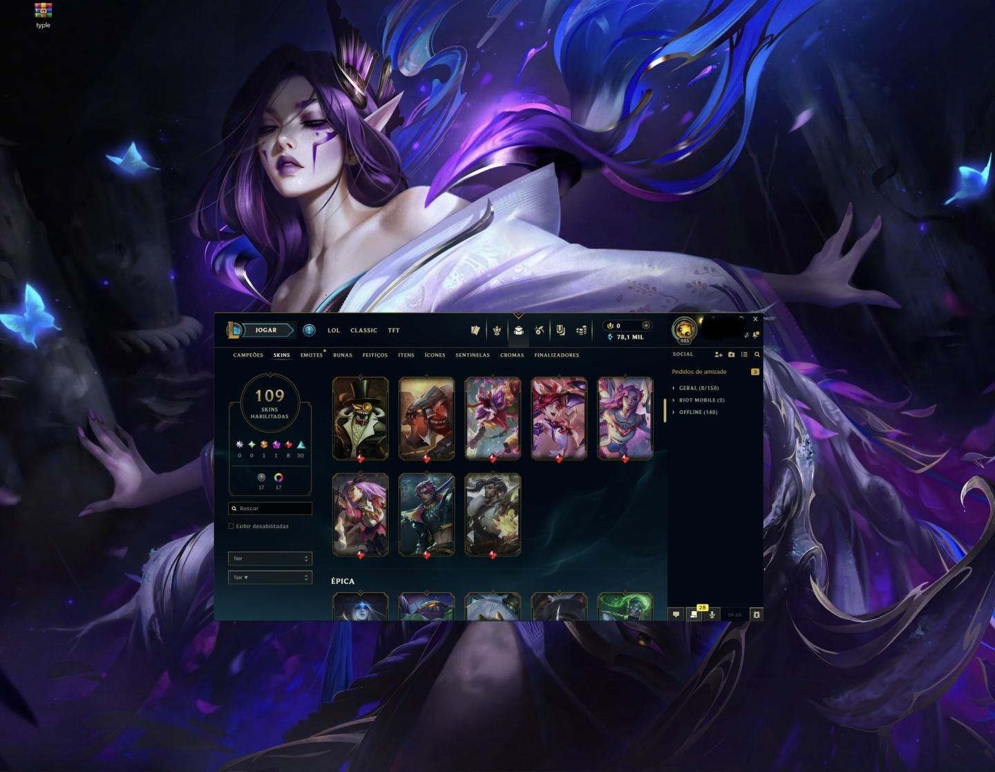 Smurf Vintage LV485 Com Skin Ultimate K/DA + 10 essência mítica