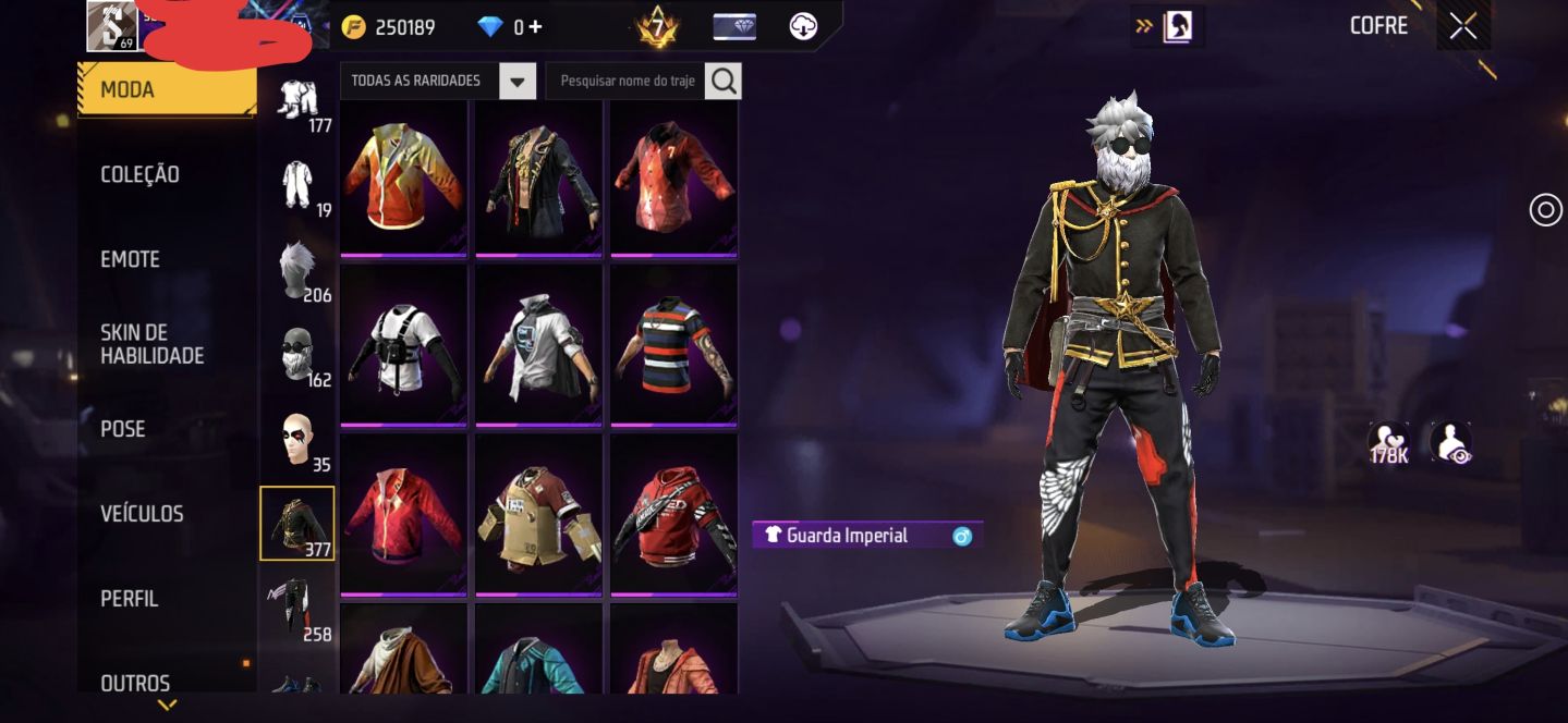 Conta de FF, prime 7, Level 69, muitos itens raros.
