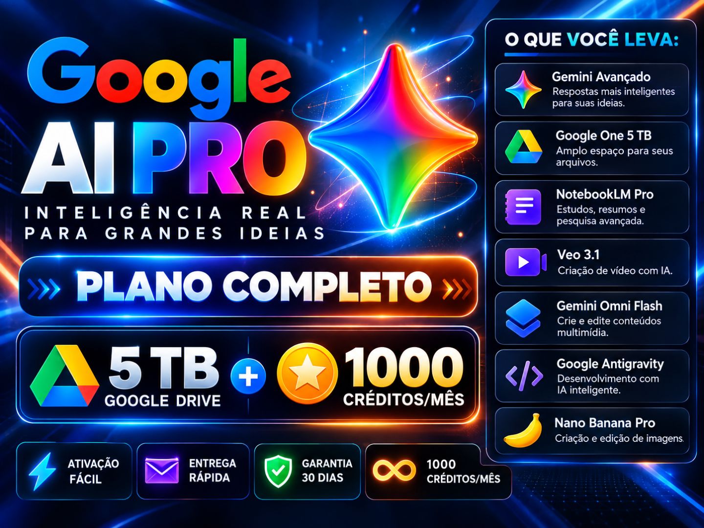 Google Gemini Pro + 5TB Google One Link Oficial | Ativa no Seu Próprio Gmail