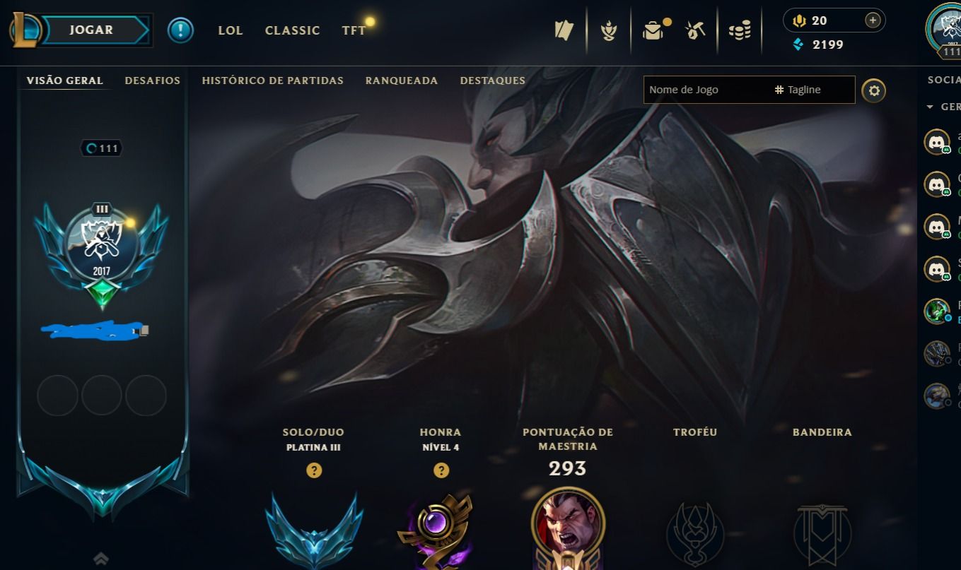 VENDE-SE CONTA DE LEAGUE OF LEGENDS (BR) PLATINA 3 UPADA