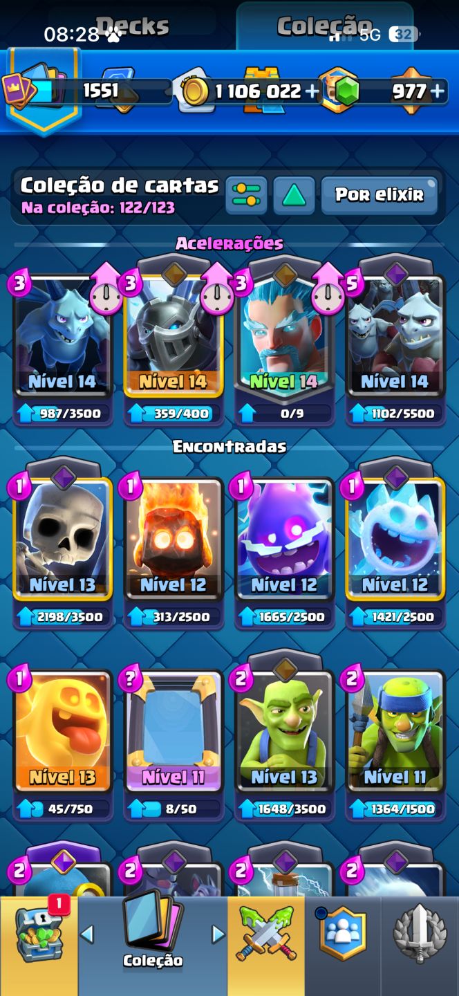 CONTA DE CLASH 9K 500 DE TROFEU NVL 42, TORRE NVL 14. 122/123 CARTAS