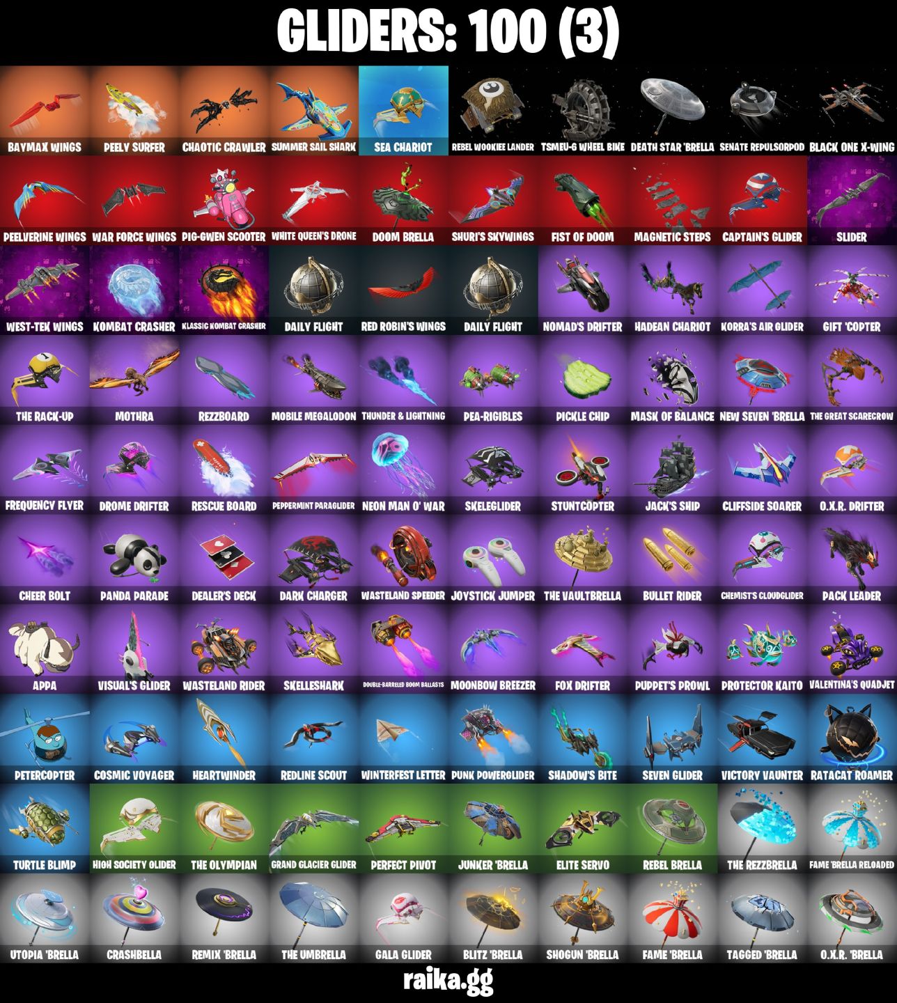 88 Skins - cobalt snowfoot, peter griffin, gwenpool, war machine, 50 vbucks