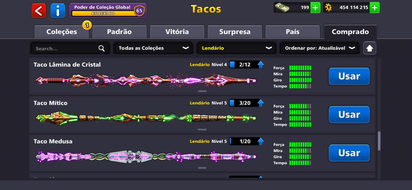 CONTA 8 BALL POOL, LVL 186, FULL LENDÁRIA, +450M FICHAS, +60 AVATARES, 200 NOTAS