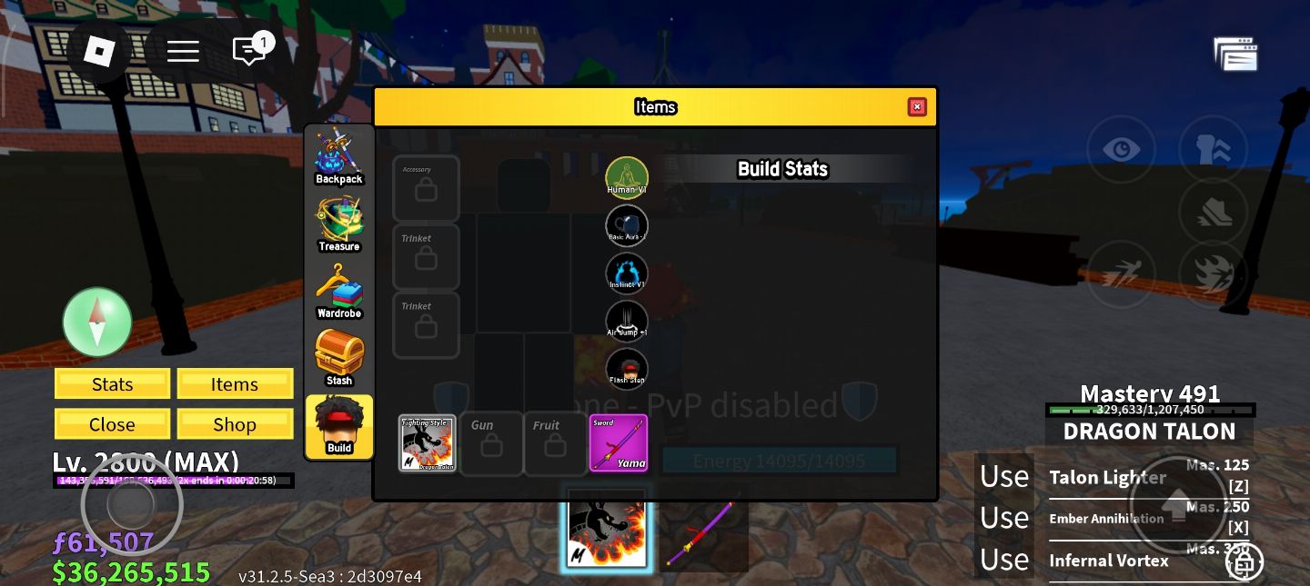Blox Fruits LVL MAX 2800 | YAMA + SABER | 36M BELI | 61K FRAGS| ITENS RAROS B001