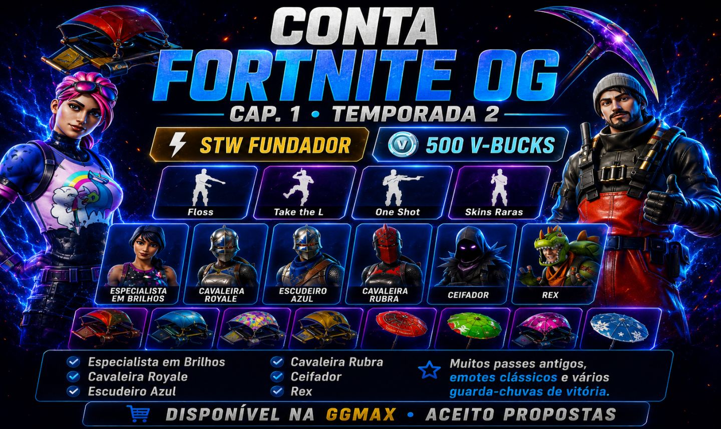 CONTA FORTNITE OG S2 | ESPECIALISTA EM BRILHOS + FLOSS + RED KNIGHT STW FUNDADOR