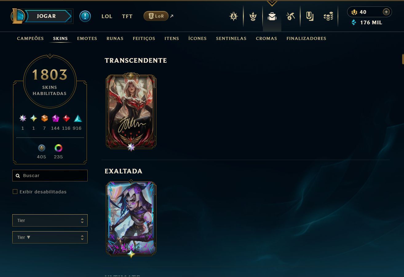 Conta de lol com 1807 skins com bastante skins e-mail de criação full dados