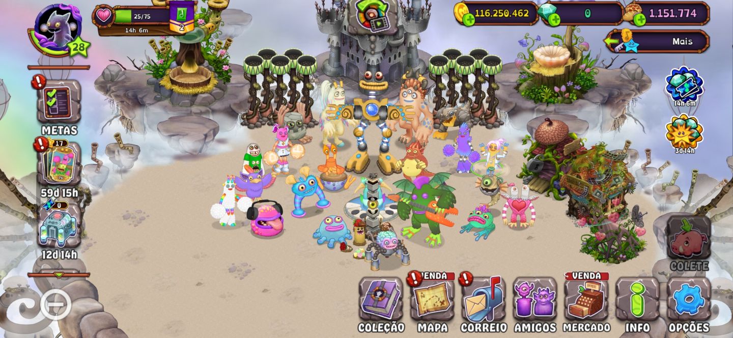My Singing Monsters | Conta Nível 28 | Ilha Planta Quase Completa | 120M Moedas