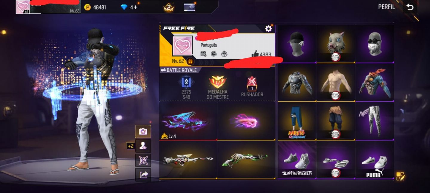 Conta free fire com angelical, armas tributadas