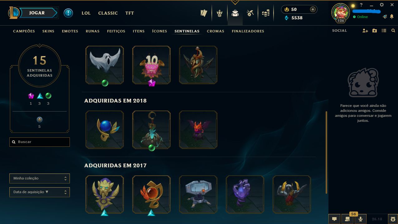 CONTA LOL LVL 126 | 81 SKINS | 119 ÍCONES