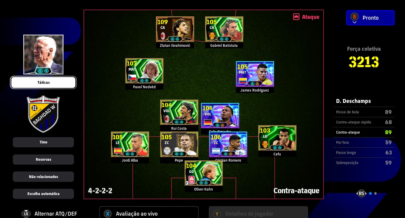 CONTA STEAM eFOOTBALL FORÇA 3213 | ZLATAN 109, NEDVD 107, BATISTUTA 105