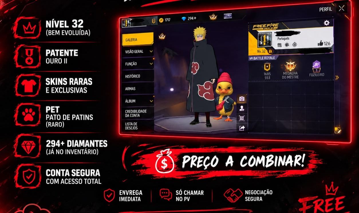 CONTA DE FREE FIRE COM ITACHI E 290 DIAMANTES NA CONTA!