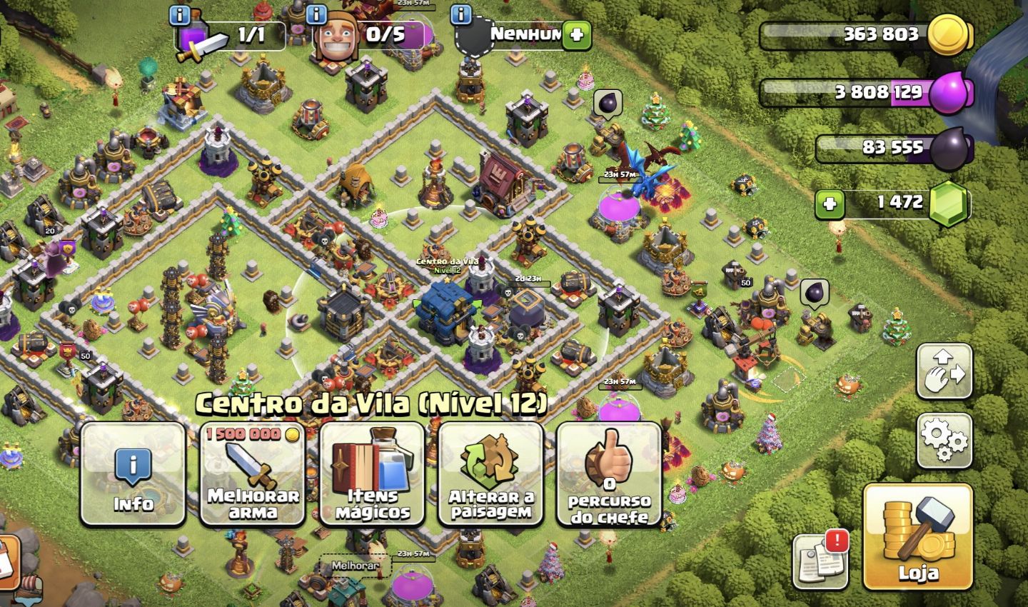 Conta clash of clans cv 12 1400 gemas 5 construtores