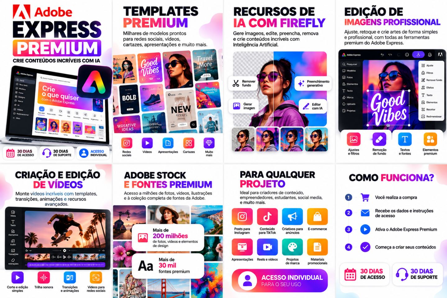 Adobe Express Premium | IA + Templates + Edição de Fotos e Vídeos | 30 Dias