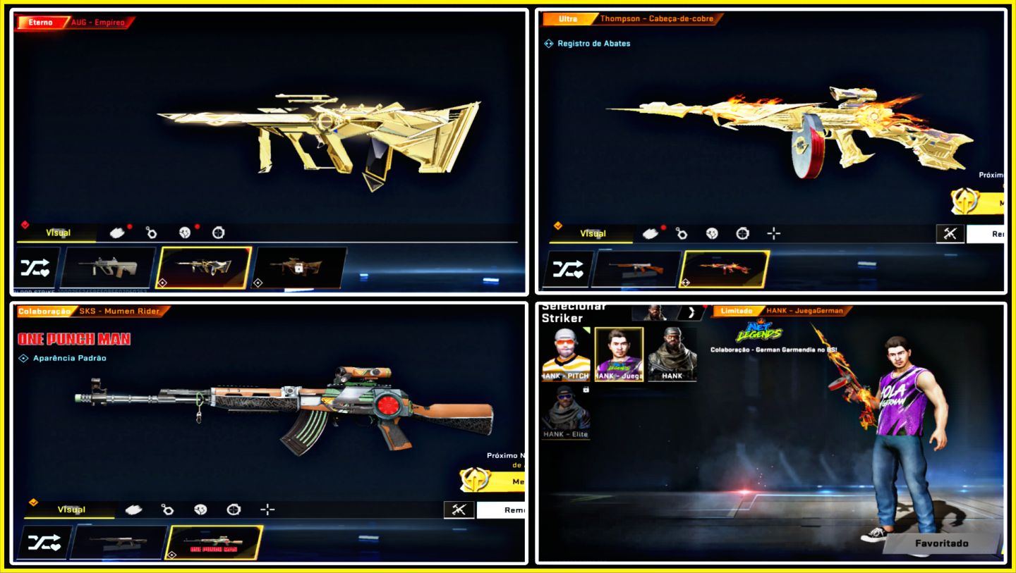 Conta Blood, Bastão, Chinelo, Skins de armas Eterna e Ultra, Skins de Strikers +