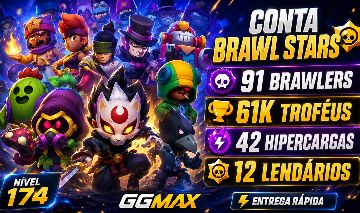 CONTA BRAWL STARS 61K TROFÉUS | 91 BRAWLERS | 42 HIPERCARGAS | 12 LENDÁRIOS