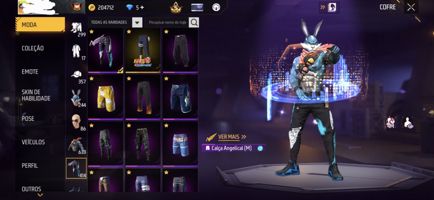 FREE FIRE PRIME 5 | 633 PEITORAIS | 414 CALÇAS | MUITO COISA RARA NA CONTA