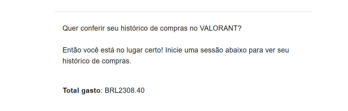 Conta valorant gastei BRL2308.40
