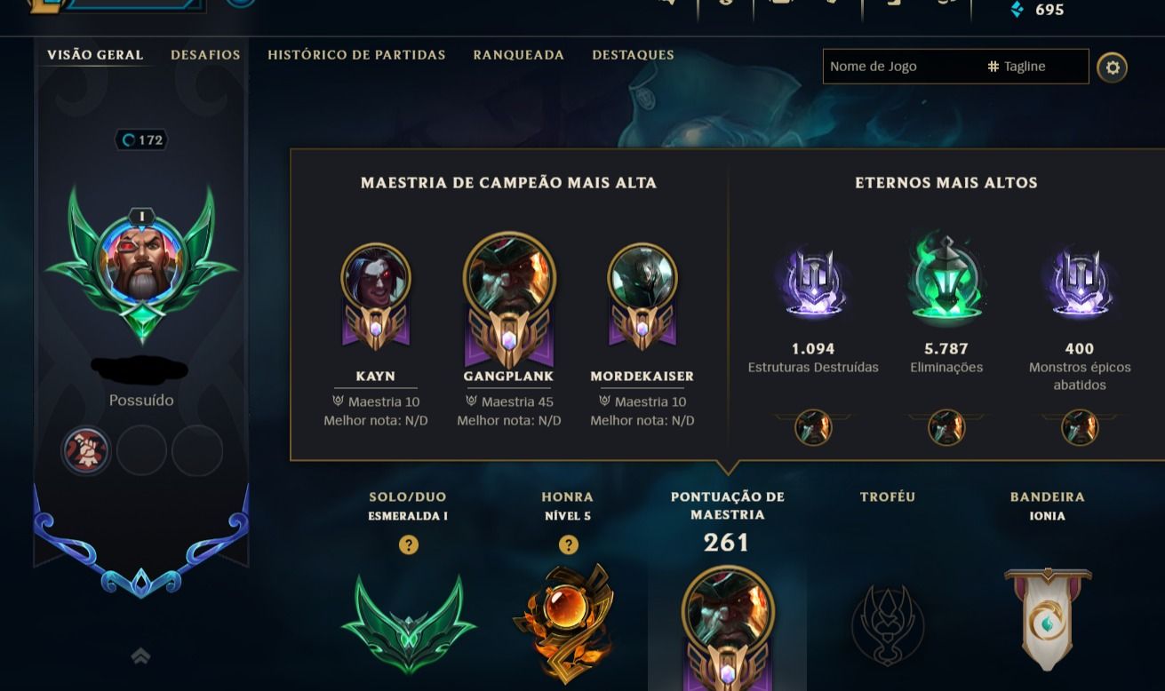 Conta Lol | 124 Skins | Esmeralda 1 | Main gp |