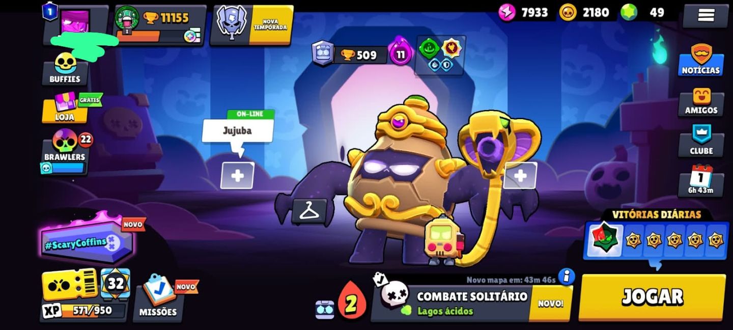 Conta braw stars relativamente boa com skins do bob esponja oito e bit antivirus