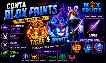 CONTA COM TIGER + SPIRIT | LV. 2000 | RENGOKU + SABER | BARATA