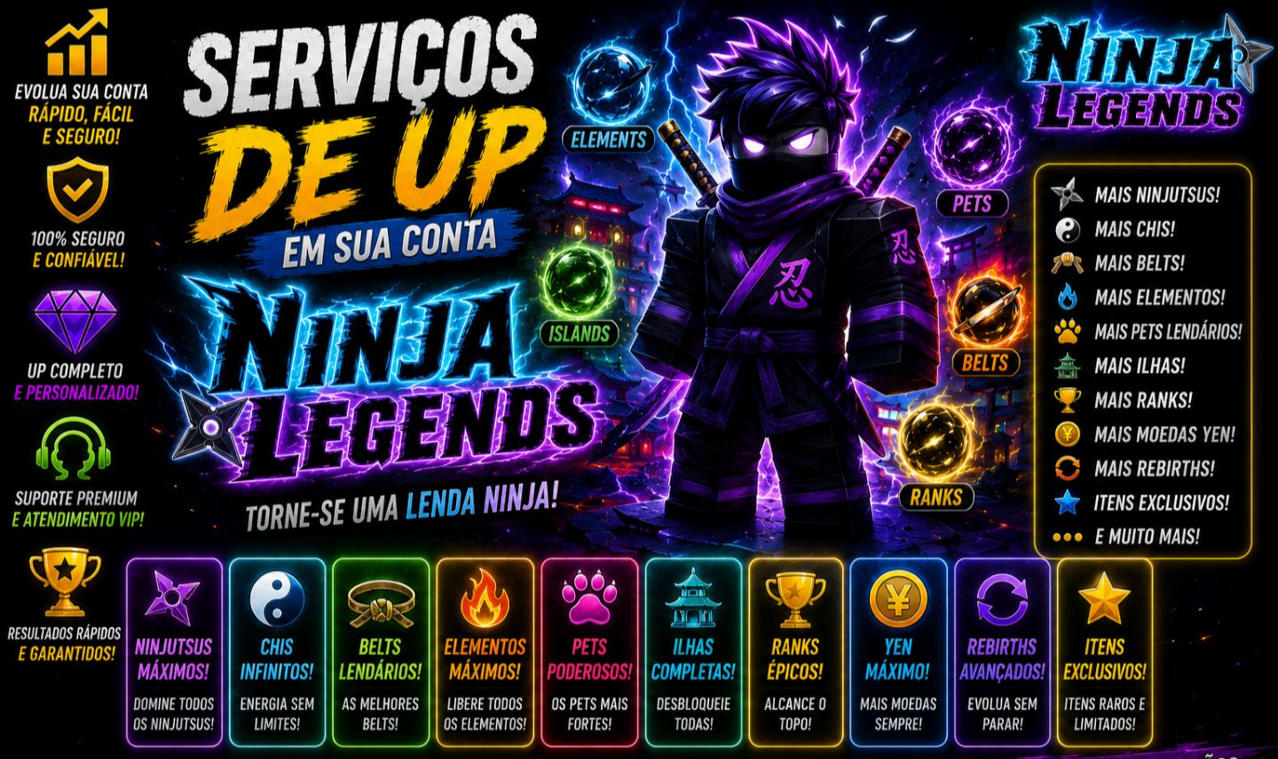 SERVIÇOS DE UP EM SUA CONTA NINJA LEGENDS | ROBLOX