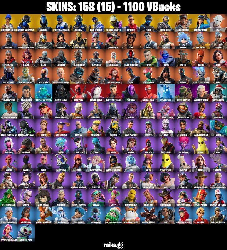 158 Skins - Blue Team Leader, Carbon Commando, Sultura, Rogue Agent, 1100 vbucks