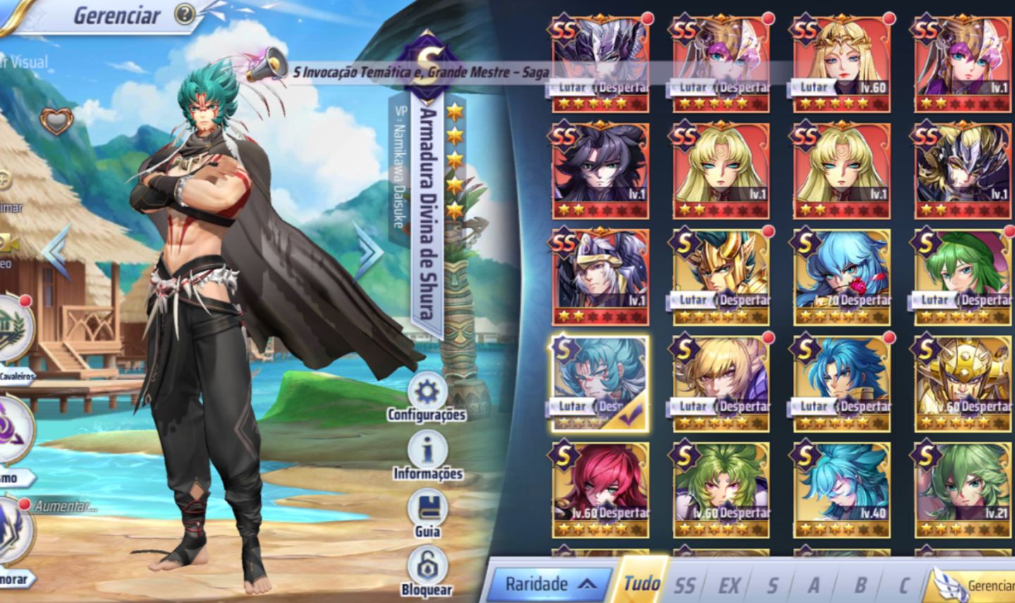 Saint Seiya Awakening sv 143 lv 41 PVE inteiro feito Shura Divino, Thanatos e +