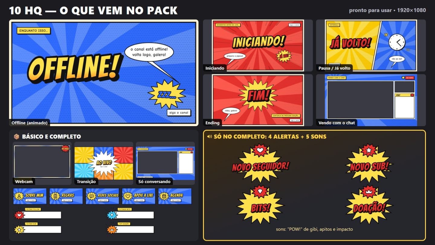 Overlay Twitch e Kick Animado Pronto | Alertas + Sons | 10 Estilos
