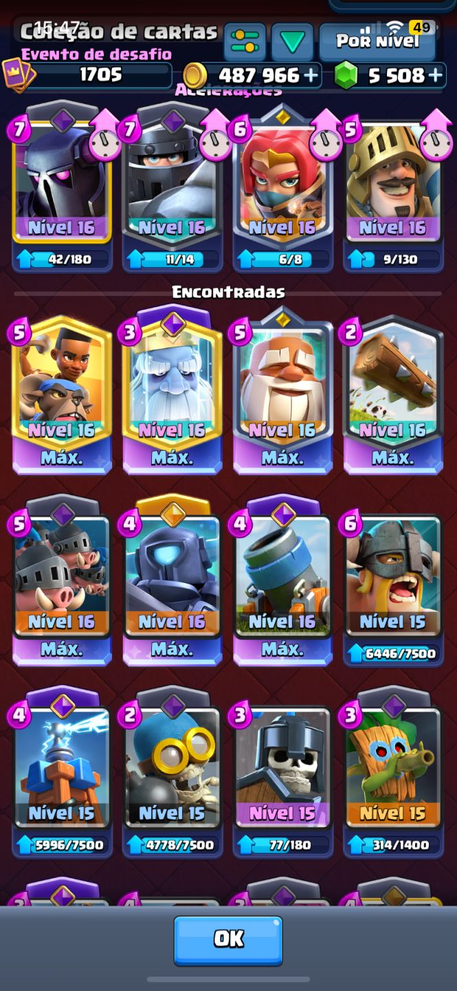 CONTA CLASH ROYALE 2018 SUPER RARA 6 CARTAS NÍVEL 16 + 1,5M DE OURO + 15K