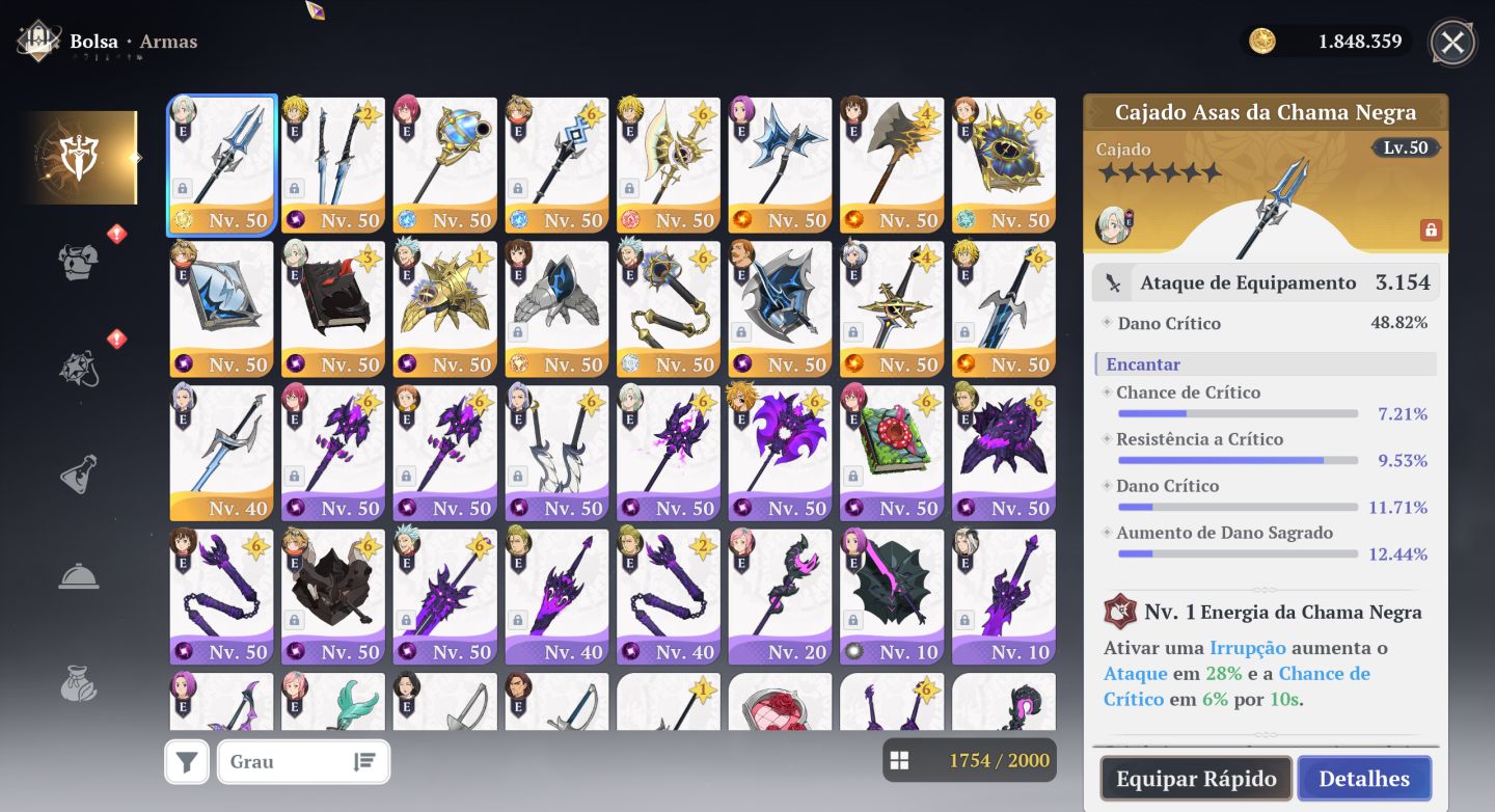 7DS Origin conta de lançamento | Ban P7, Merlin P7 | 36.640 Fragmentos
