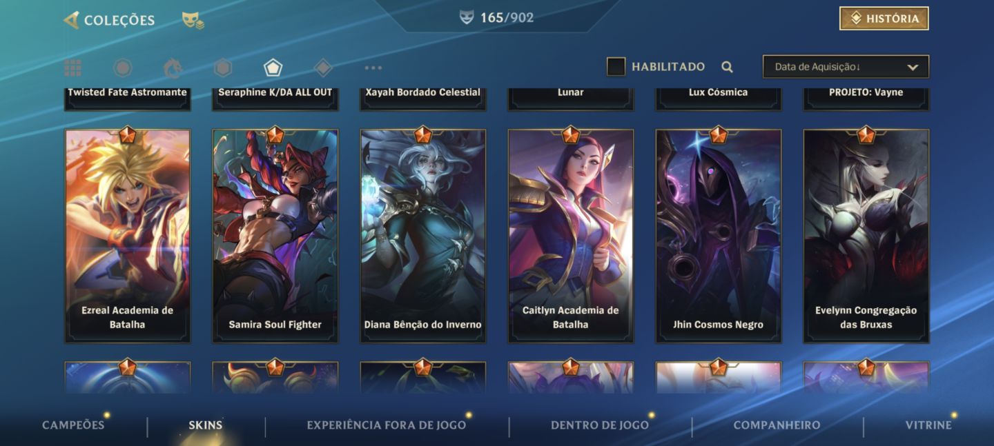 Conta de Wild rift com 161 skins conta com 35k de coleção