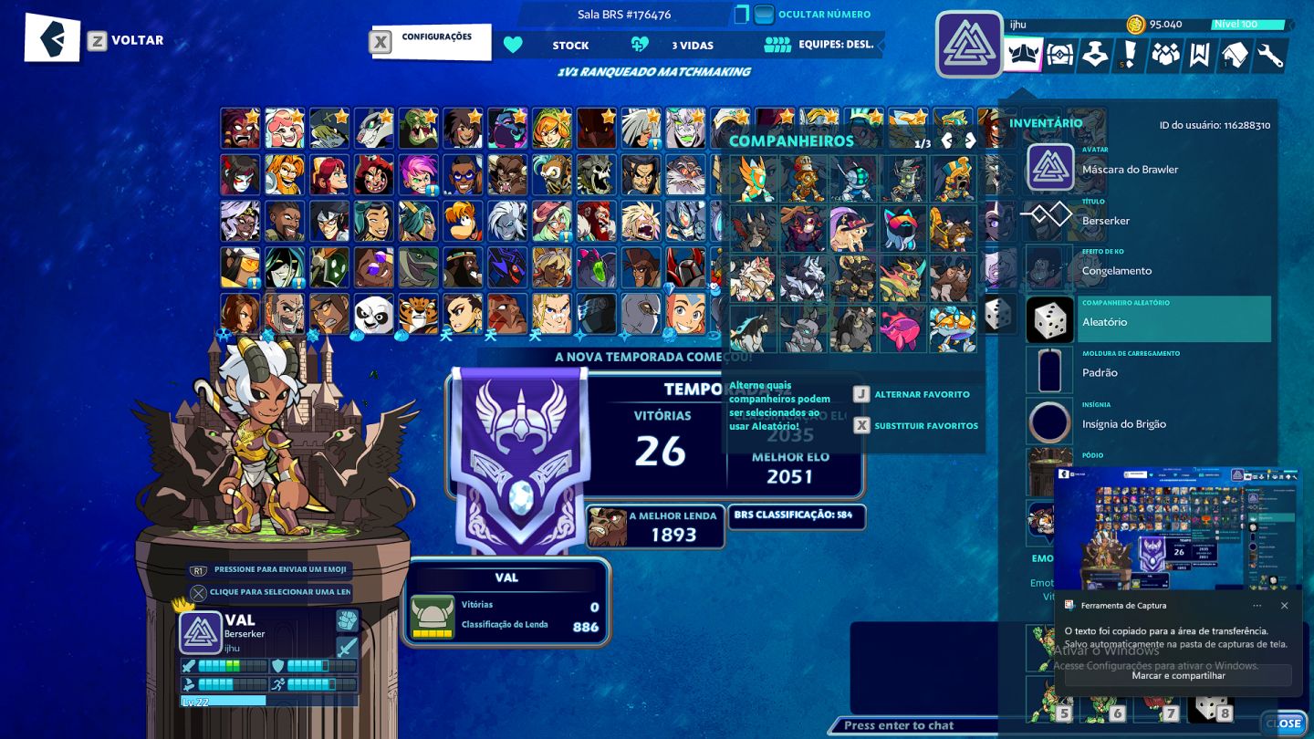 Conta brawlhalla com bastante skin e tudo mais