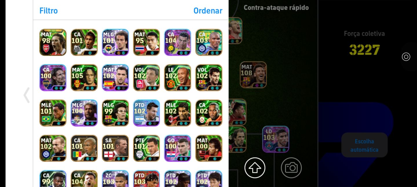 Conta efootball com Neymar das olimpíadas e Messi do trio msn e bale