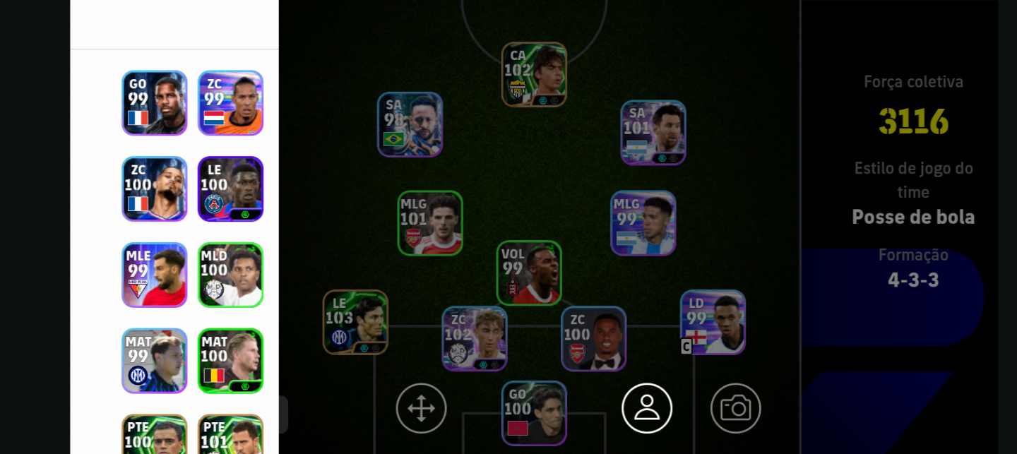 CONTA EFOOTBALL 3116 FORÇA | Zanetti 103, Ednilson, MESSI 101, inzaghi 102