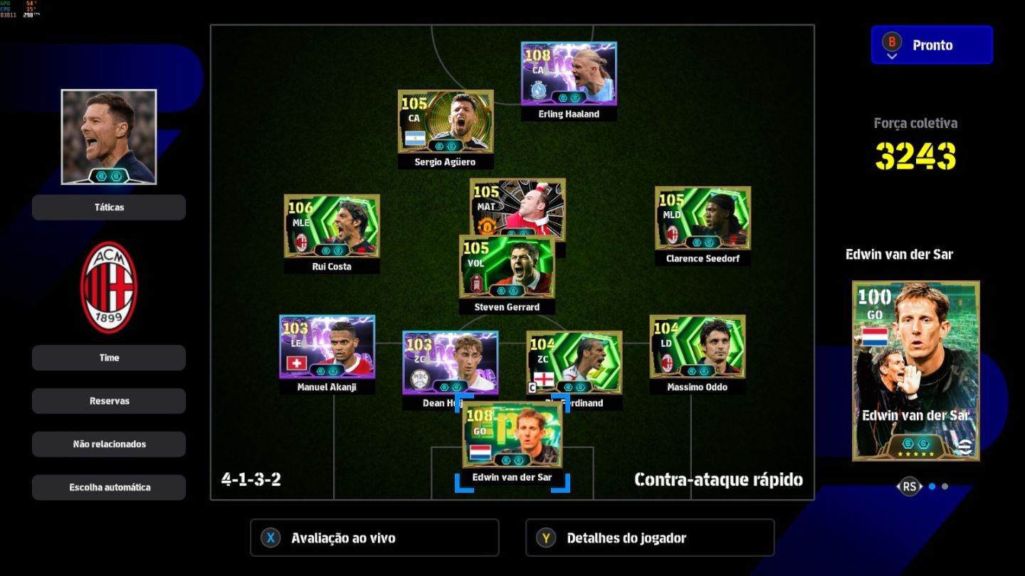Conta PC Steam Halland 108, Van Der Sar 108, Seedorf 105, Rui Costa 106 e CIA