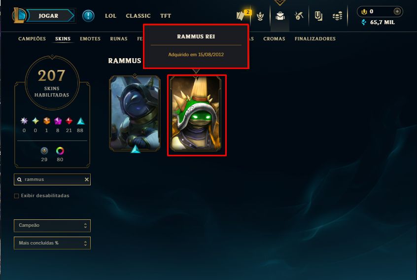 [CONTA RARA] HANDLEVEL LVL 258 DE 2013+RAMMUS REI+KAULE JUIZA+ DADOS DA CONTA