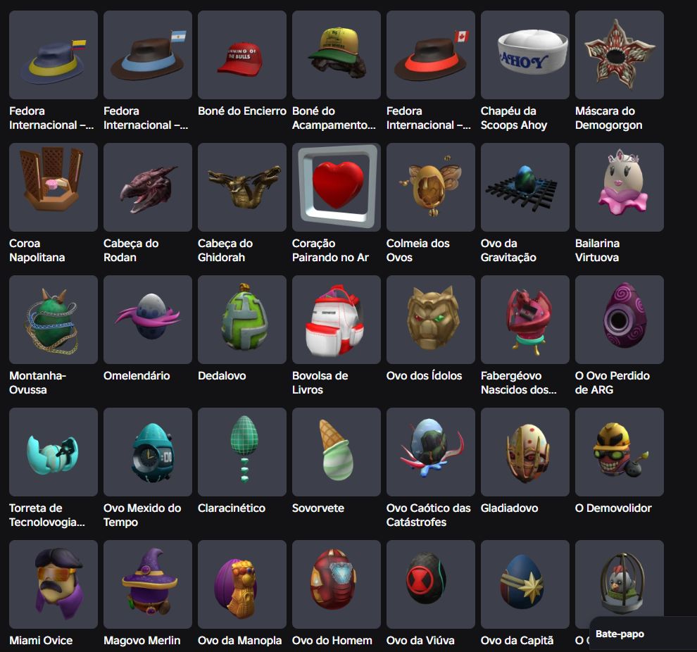 Conta roblox antiga com egghunt 2019 completa e limiteds