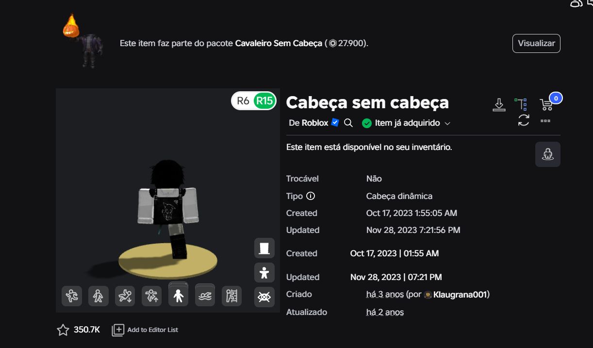 CONTA DE ROBLOX COM HEADLESS HORSEMAN & KORBLOX DEATHSPEAKER (CONTA UNISSEX) BOA