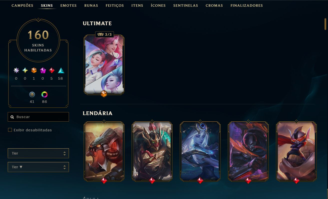 CONTA LOL MESTRE 400PDL+ / LV 302 / 160 SKINS / FULL ACESSO DADOS / TODOS CHAMPS