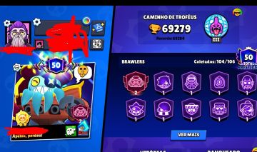 Conta braw stars com várias skins: buzz Godzilla, em primo bob esponja etc.