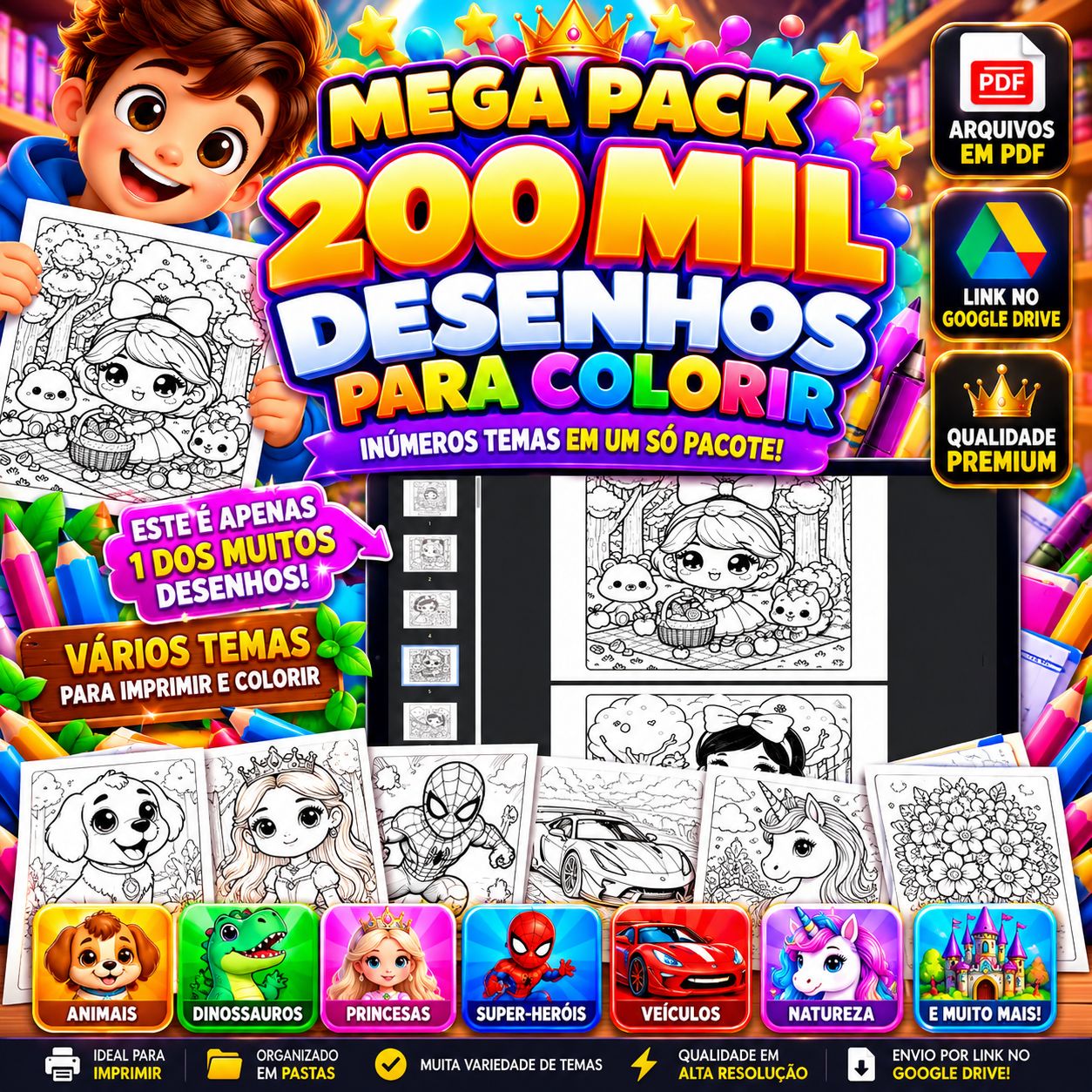 200 Mil Desenhos Para Colorir Infantil - Mega Pack PDF [Entrega-automática]
